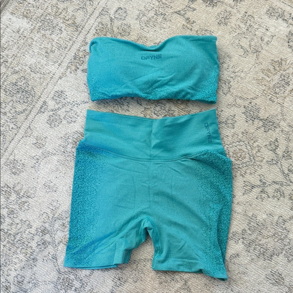 Turquoise Strapless Top and Shorts Set